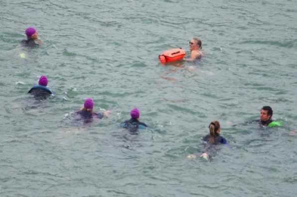 27 June 2020 - 10-18-24
Four ladies, in purple swim caps are heading across the river with the assistance of three, ahem, younger helpers.
-------------------------------------------
Swim across river Dart, Dartmouth